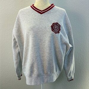 Lazy Sunday Ivy League Athletics Heather Gray V Neck Sweatshirt Slightly Cropped